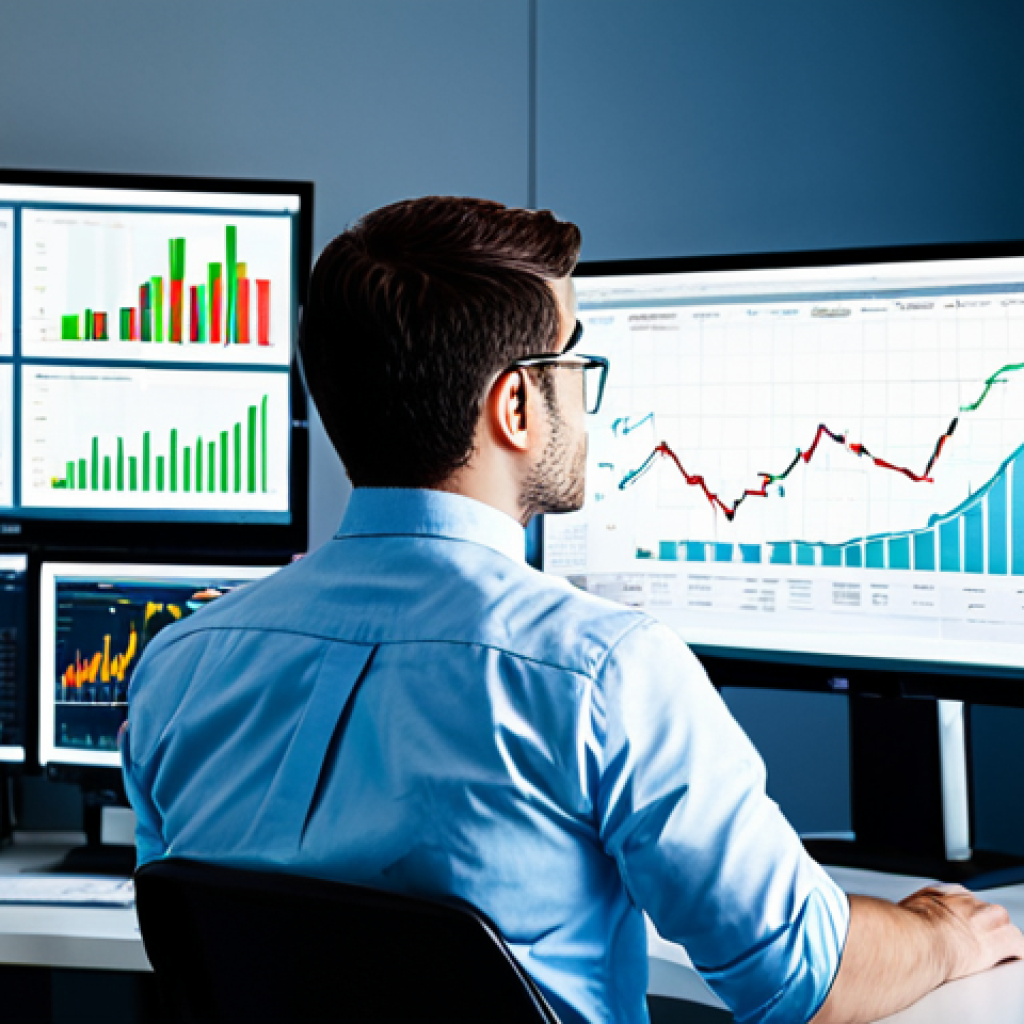 Market Analysis**

"A person in a brightly lit, modern office, fully clothed in business casual attire, analyzing a complex stock market graph displayed on a large monitor, multiple screens visible in the background displaying financial data, safe for work, appropriate content, perfect anatomy, professional, data analytics theme."

**