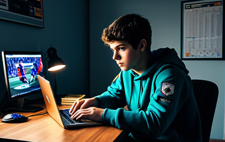 FC온라인 감정가 높은 선수 - The Scout**

*   **Subject:** A keen-eyed FC Online player, late teens, meticulously studying player...