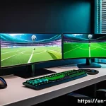 FC온라인 접속 오류 해결법 - A modern home gaming setup featuring a desktop PC connected via wired Ethernet cable to a sleek rout...
