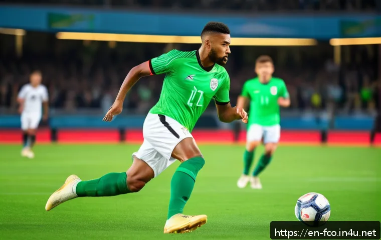 FC온라인 포지션 기본기 - A dynamic soccer defender in mid-action on a lush green pitch, intensely reading an opponent’s body ...