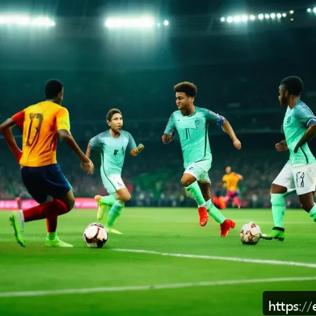 FC온라인 포메이션 추천 - A dynamic soccer match scene showcasing a three-center-back formation with wing-backs aggressively p...